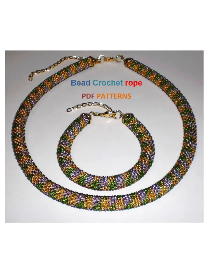 Bead Crochet rope pattern necklace and bracelet "Jujube",DIY,bead crocheting,Instant Download,PDF patterns