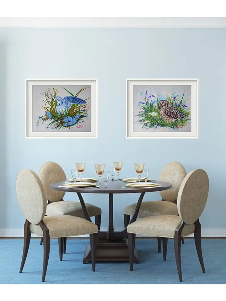Seagull Painting Birds Nest Original Art Bird Wall Art Animal Acrylic Painting