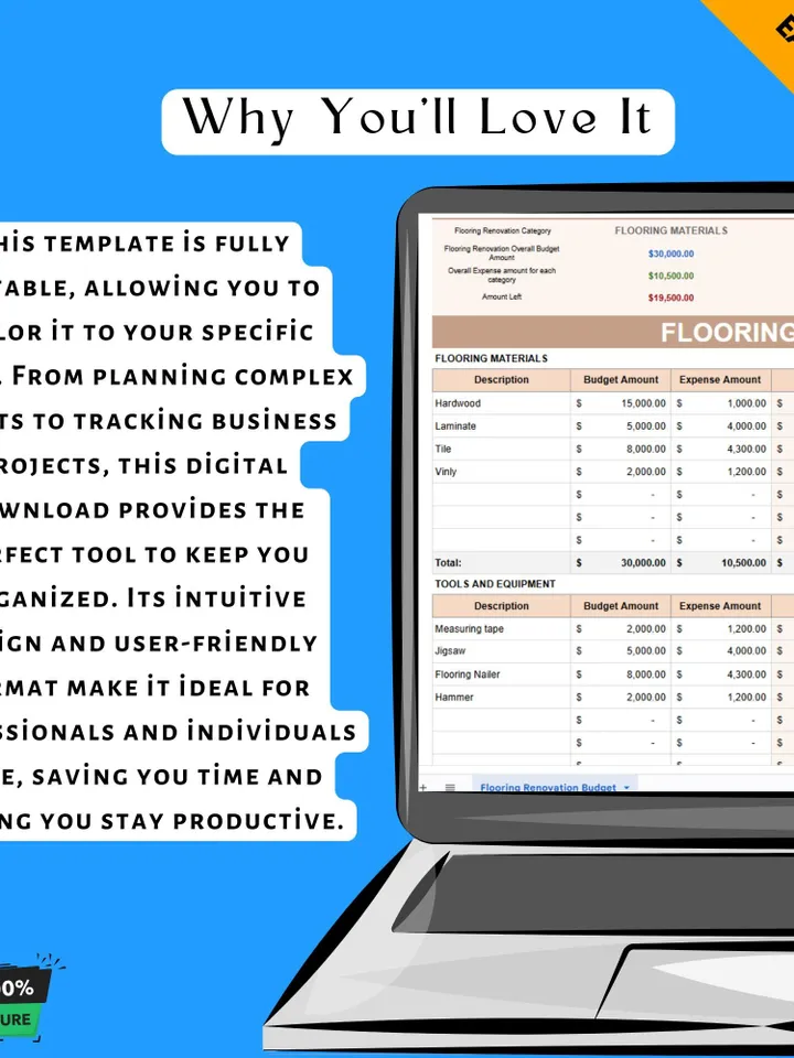 Flooring Renovation Budget Template, Home Remodel Cost Tracker, Flooring Expense Planner, Renovation Budget Spreadsheet