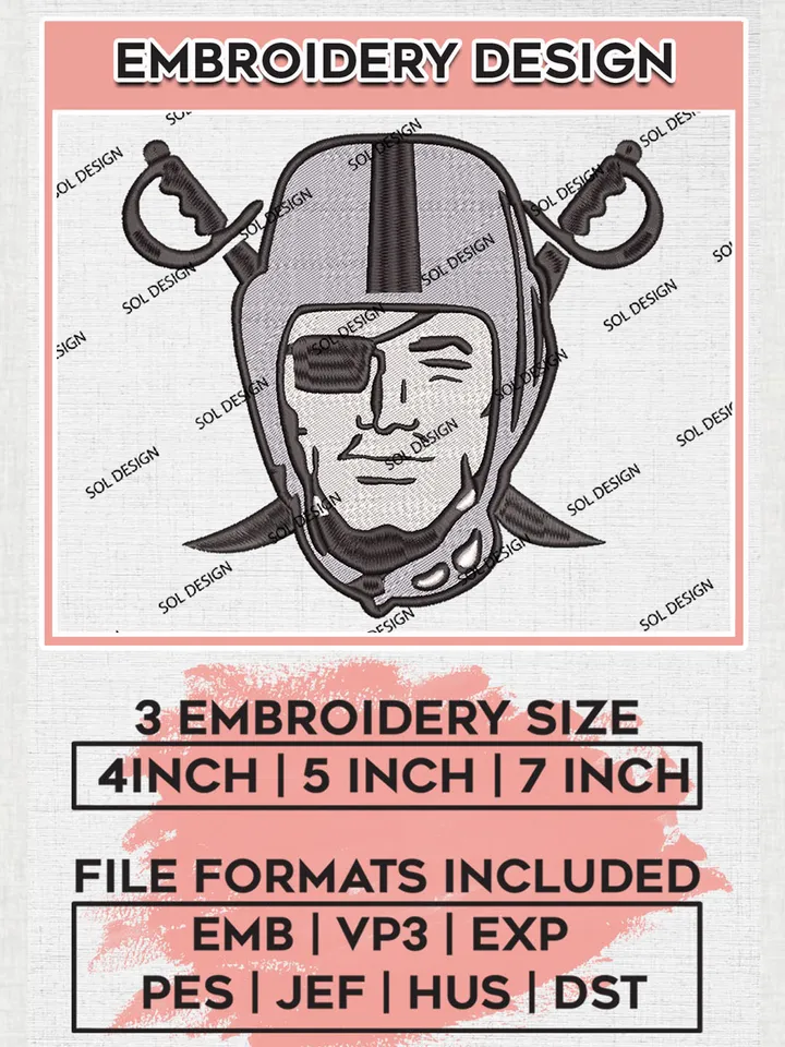 Las Vegas Raiders Logo Embroidery Designs, NFL Raiders Embroidery Designs, NFL Embroidery Designs, NFL Las Vegas Raiders Machine Embroidery Design, Digital Download