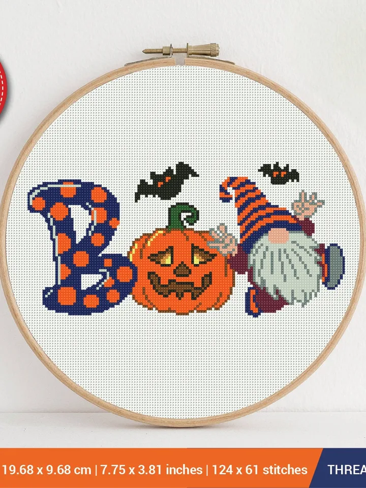 Gnome Boo Halloween Cross stitch pattern | Embroidery Pattern | Instant Download | Embroidery Designs
