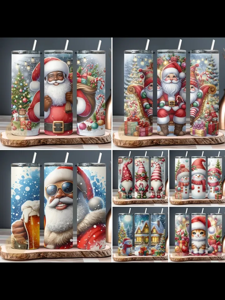 Christmas Bundle Tumbler Wrap png, 10 Festive Christmas Sublimation Designs for 20 Oz Skinny Tumblers, Christmas Gnomes with Gingerbreads