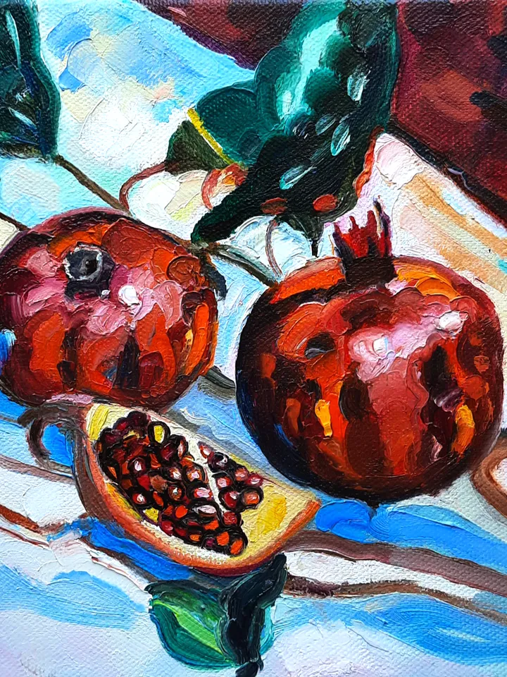 Pomegranate Oil Impasto  Oil Painting Original Oil Art 8*8