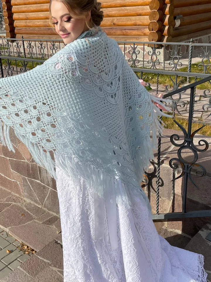 Mint wedding shawl fringe, Bridal cape lace, Bride shawl winter, Bridesmaid shawl gifts , Triangle wool shawl , Cover up bridal party shawl