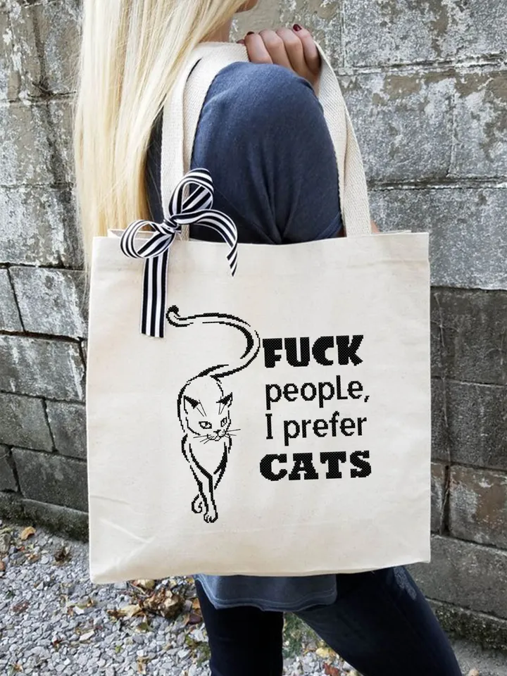 Cat quotes cross stitch pattern download PDF, Fuck people I prefer cats, Black cat silhouette cross stitch chart, Easy beginner stitch #Q15