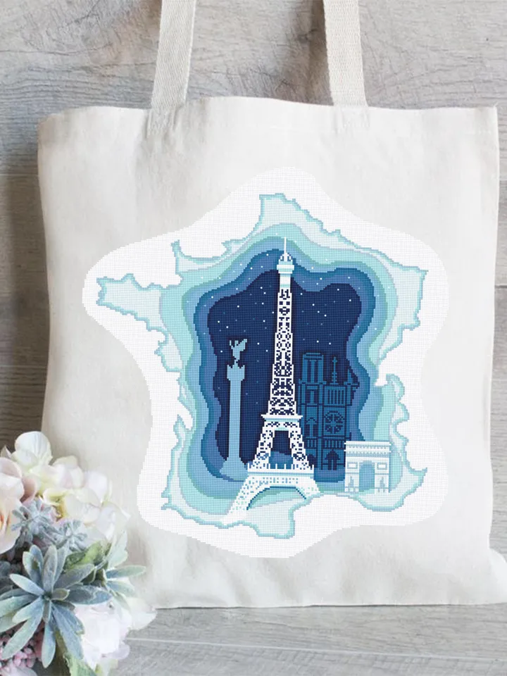 France map cross stitch pattern PDF download Eiffel Tower cross stitch chart, France pattern digital PDF, Paris decor #E15