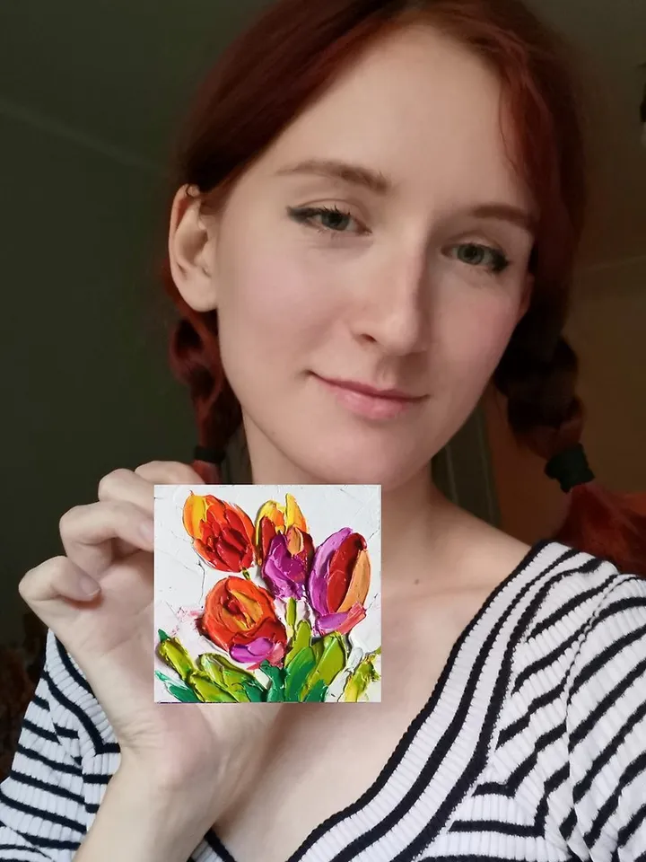 花卉绘画 手工油畫 Painting 油畫 Floral Original Art Small Oil Painting Flower Verafe