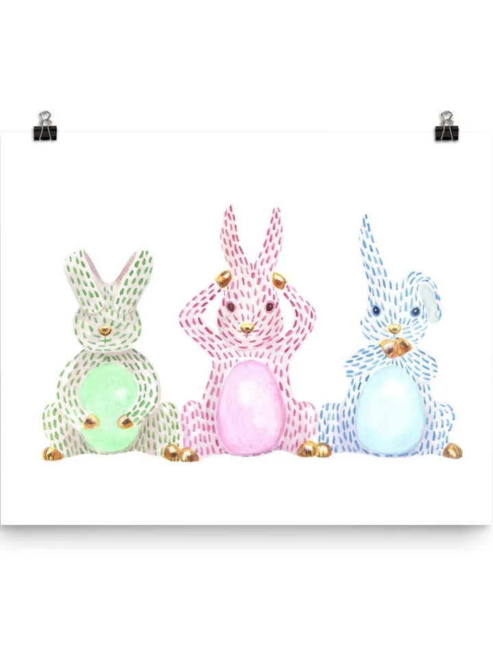 Rabbit Easter Chinoiserie Watercolor Painting Print Easter Bunny Rabbit Gift Print Rabbit Poster Cute Bunny Print Easter Egg Gift Wall Print
