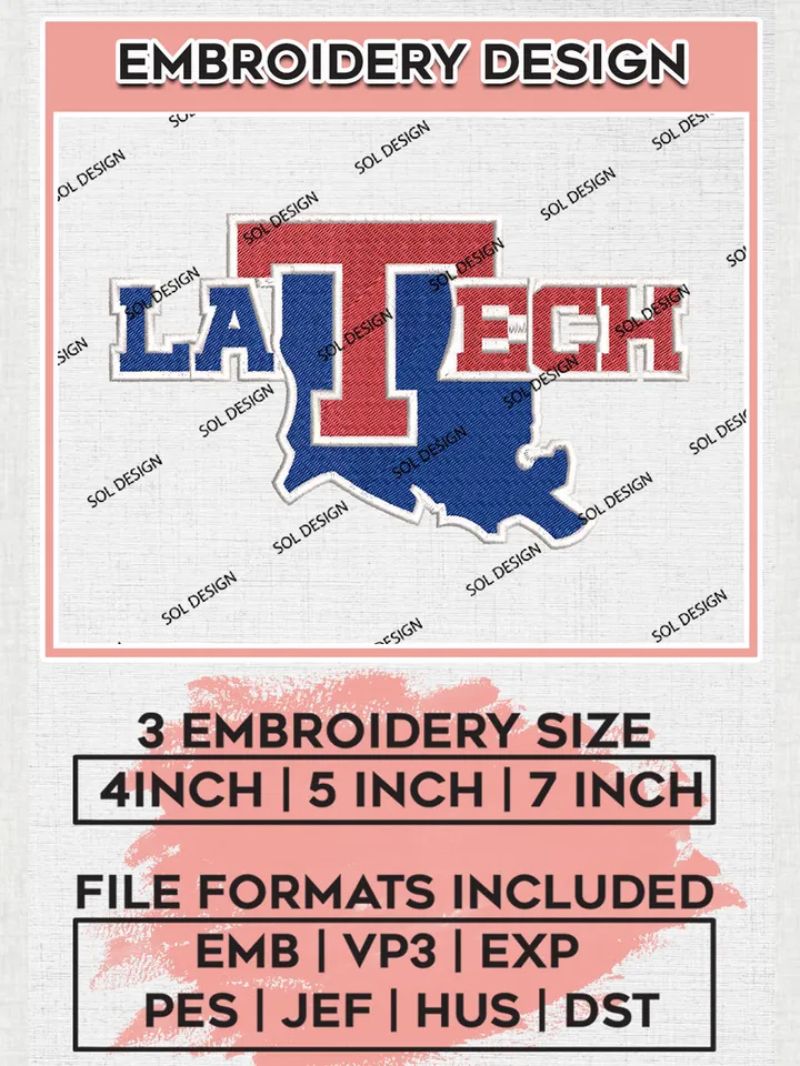 LaTech Bulldogs Team Logo embroidery designs, NCAA Louisiana Tech Bulldogs Machine embroidery designs, NCAA College Team Logo embroidery designs, Machine embroidery designs, Digital Download