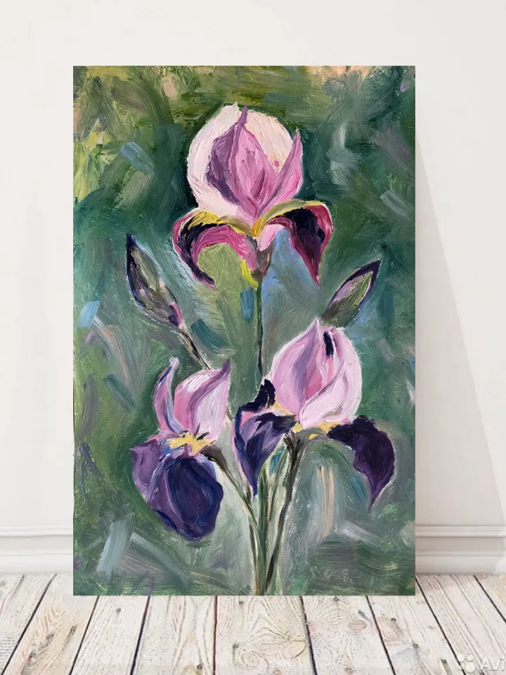 Irises flowers original oil painting wall art modern painting 8x11 inches