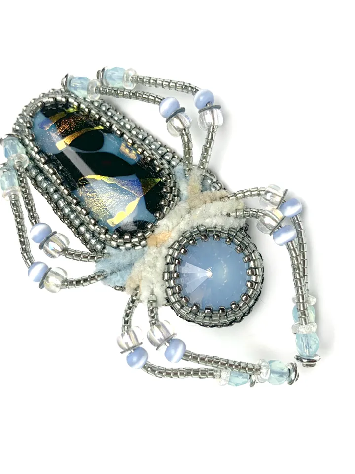 Light blue spider brooch, Beaded insect brooch