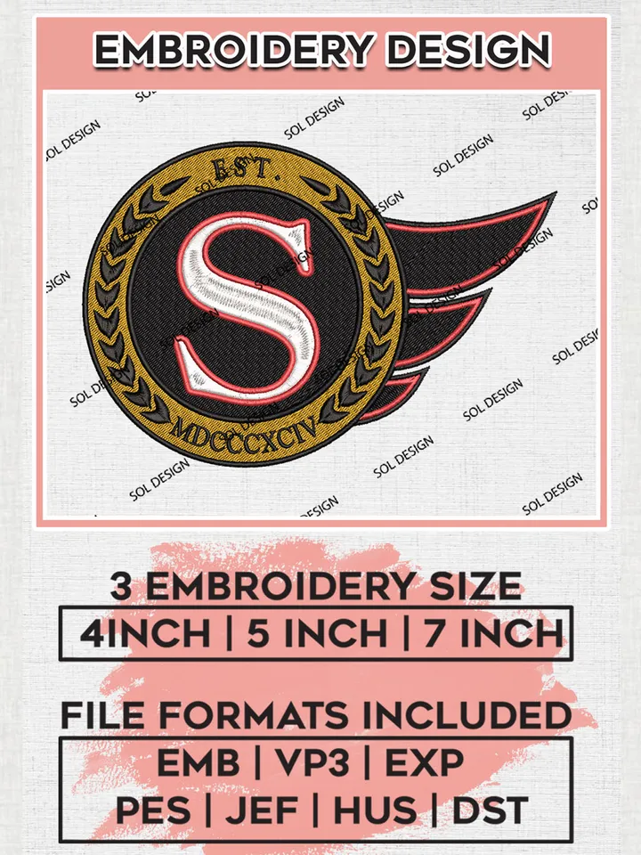 Ottawa Senators Hockey Team S Logo Embroidery Design, NHL Ottawa Senators Logo Embroidery Files, Hockey Team Machine Embroidery, Machine Embroidery Design