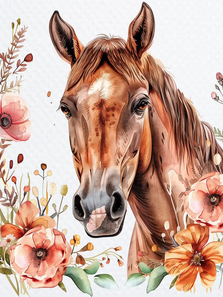 10 Floral Horses PNG bundle, Printable Watercolor Floral Horses Clipart for sublimation, Digital download, junk journals, stickers clip art