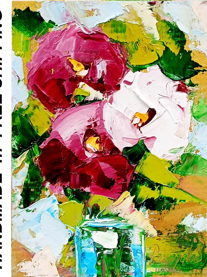Peonies in Vase painting Flowers original oil painting Small Original art Peony wall art Pink peonies artwork Floral New home gifts 7x5 in