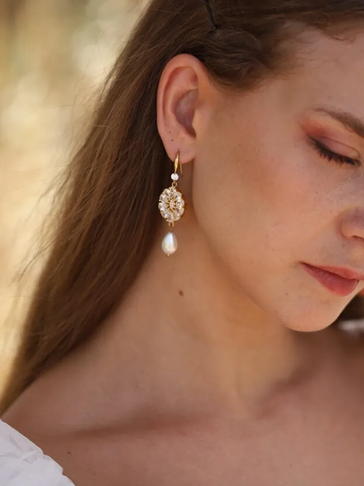 Boho Wedding Earrings, Swarovski Crystal Chandelier Bridal Earrings, Art Deco Statement Wedding Earrings For Bride, Pearl Statement Jewelry