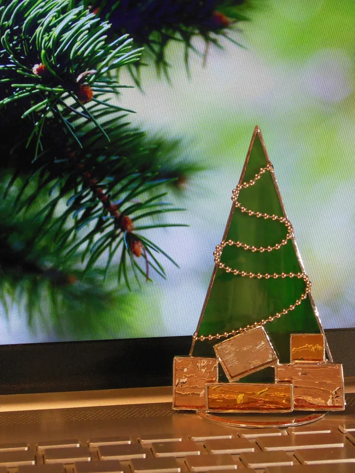 Stained Glass Christmas Tree , Shelf Table Sitter Decor , Tabletop , Art hanging Suncatcher suspension