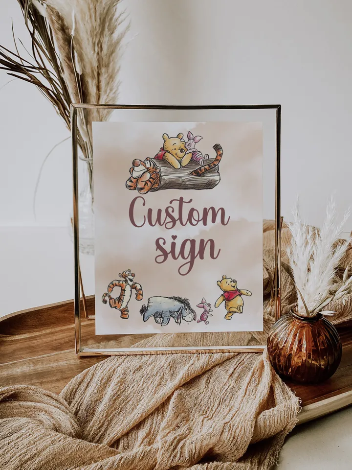 Editable Custom sign Hundred Acre Wood First Birthday party sign; Winnie the Pooh Party; Classic Pooh Party Birthday Download; wp6