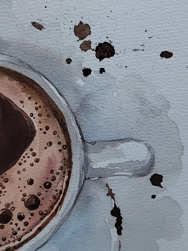 Black Coffee Cup Art Handmade Coffee Artwork Coffee Lover Gift Kitchen Decor Original Watercolor Painting Unique Wall Art 8,27x11,42 in