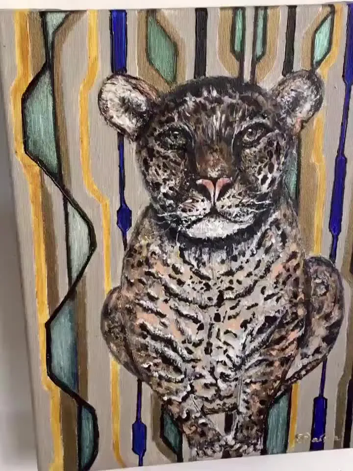 Leopard painting,Baby leopard on a fantasy background,original acrylic painting,3 d canvas painted by all sides.