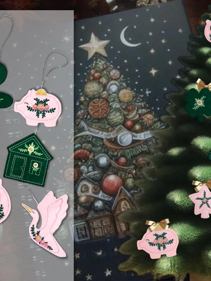 A set of designs of 11 Christmas tree toys &quot;For the fulfillment of New Year's wishes&quot;.