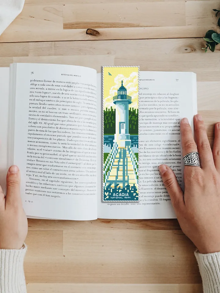 Acadia National park bookmark cross stitch pattern PDF download Nature cross stitch chart, Digital bookmark pattern PDF, Lighthouse #B176