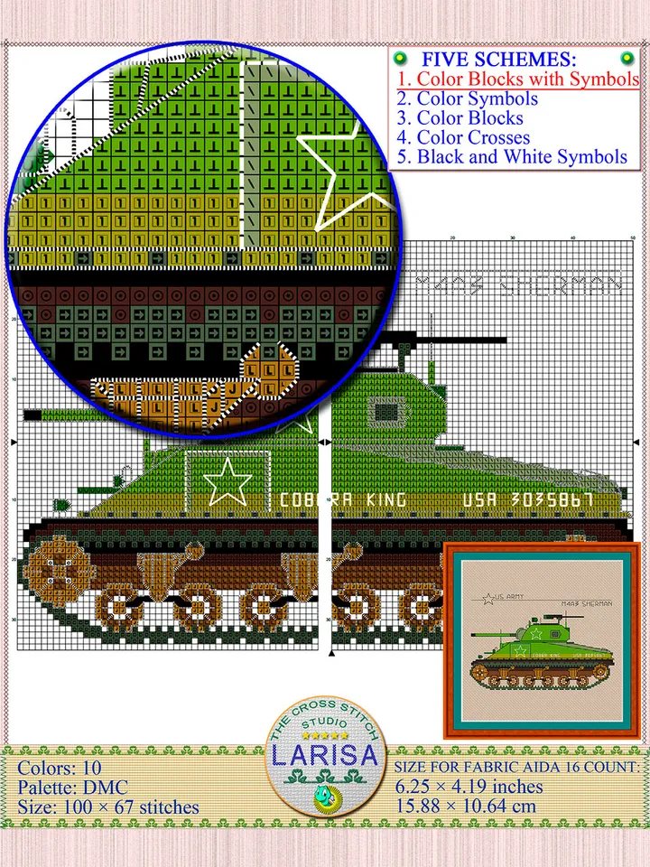 M4 Sherman Cross Stitch Pattern | Medium Tank Sherman Chart