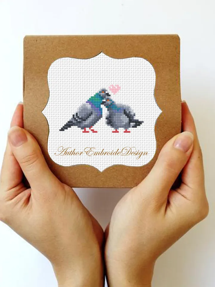 Pair pigeons cross stitch pattern PDF download Valentine birds cross stitch chart Mini dove cross stitch Bird lover gift Couple pigeons #K30