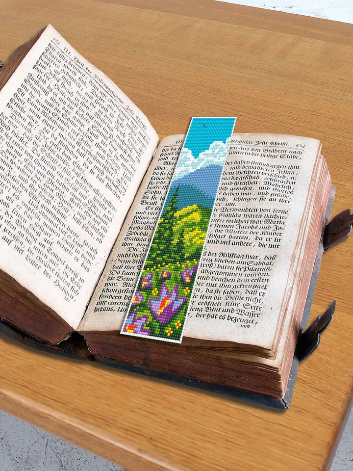Bookmark nature cross stitch pattern digital PDF Handmade bookmark mountains embroidery beginners Instant download Gift for book lover #B31