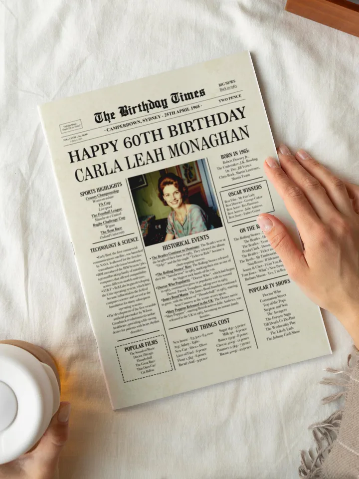 60th Birthday Gift for Men or Women, 1965 UK Newspaper Poster 60th Birthday Sign, 60th Birthday Decoration, 1965 BRITISH Highlights