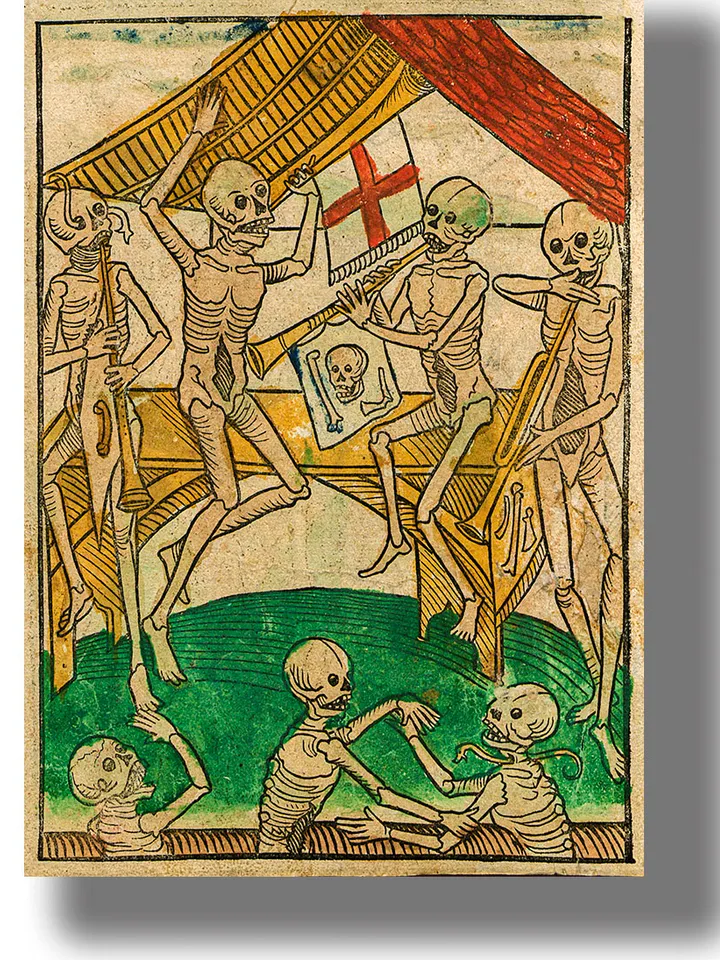 Medieval skeletons dance.