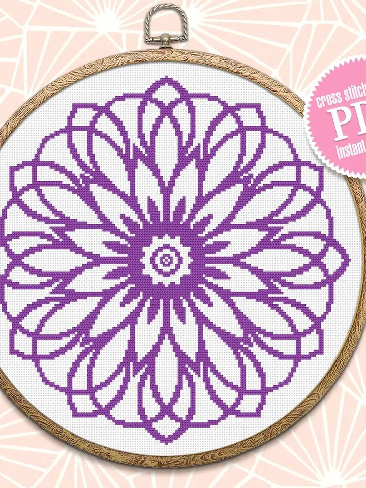 Flower mandala cross stitch pattern download PDF Mandala pattern digital PDF Monochrome cross stitch chart Floral ornament cross stitch #M67