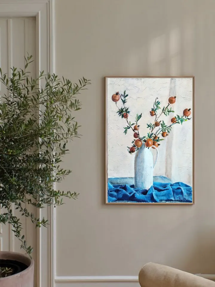 Painting with flowers with oil paints on canvas 60x40cm