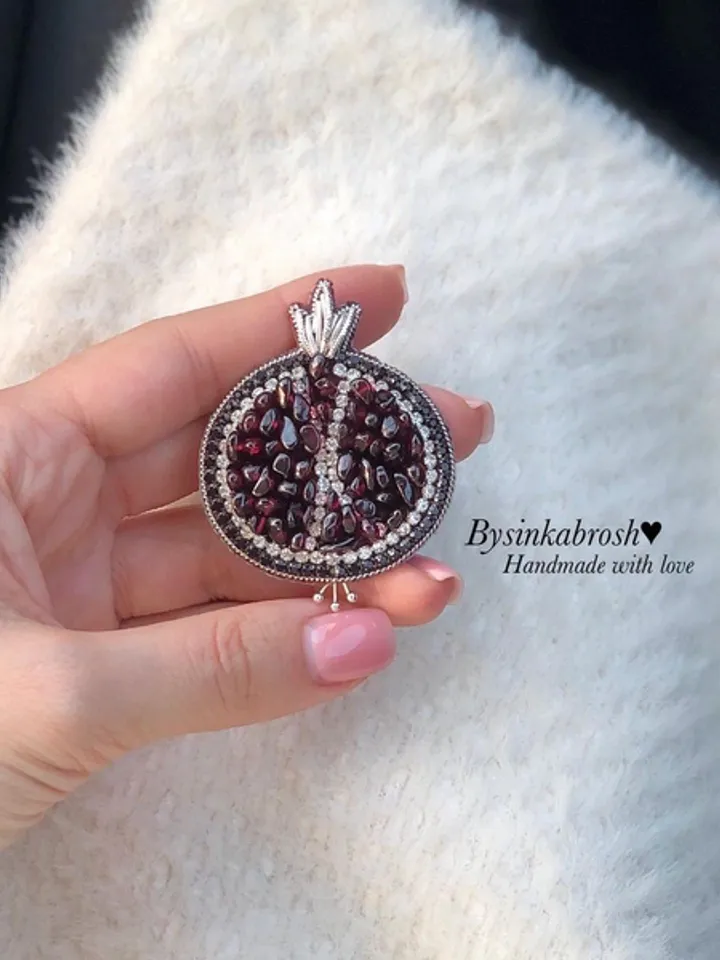 Pomegranate brooch/handmade brooch/gift for her/handmade jewelry/natural stone/fruit jewelry