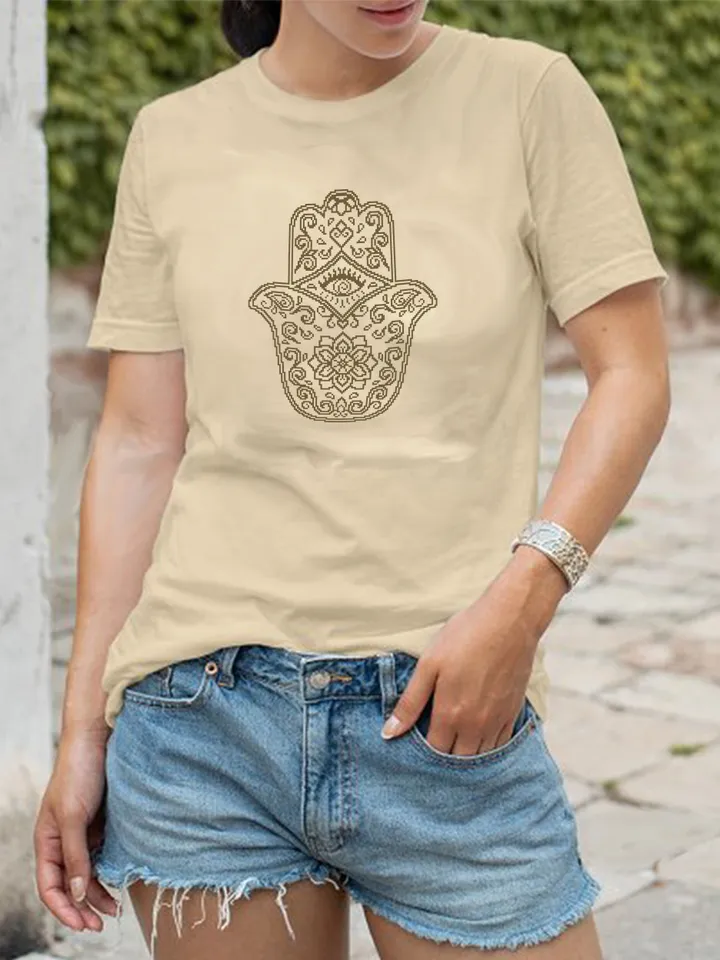 Hamsa hand cross stitch pattern download PDF, Easy mandala pattern PDF, Hand of Fatima cross stitch, Evil eye hamsa beginner stitch #M18