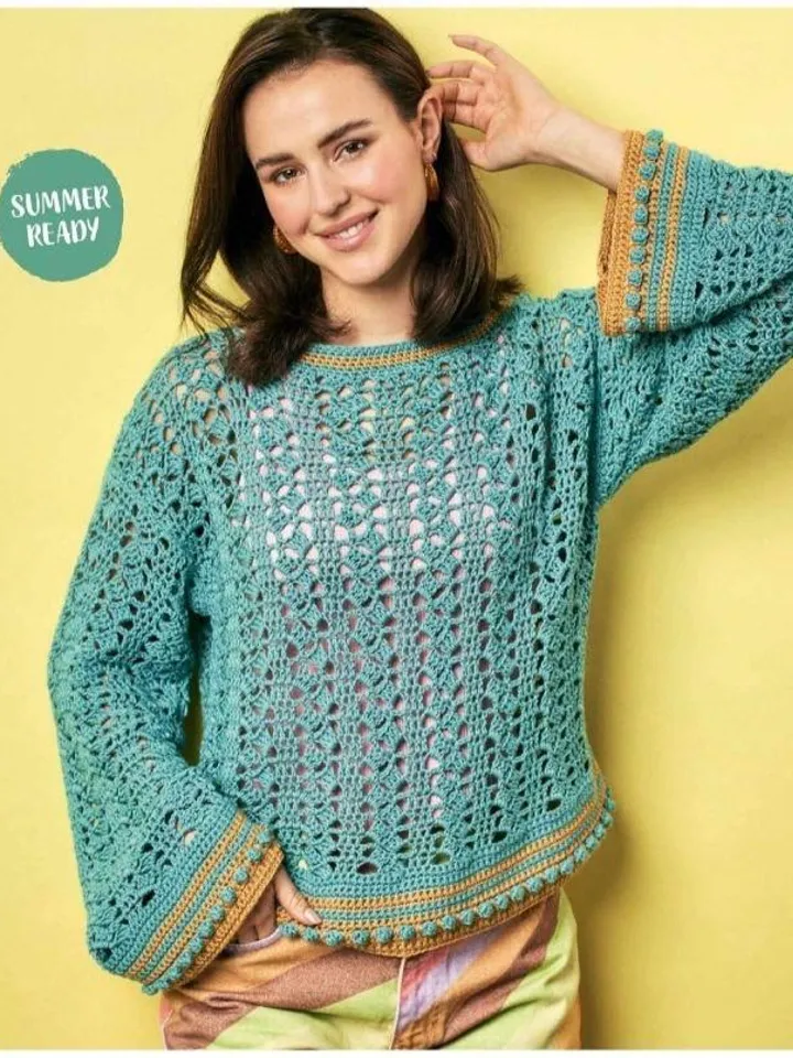 Sweater crochet pattern, jumper crochet pattern, Lase sweater pattern, summer sweater women pdf