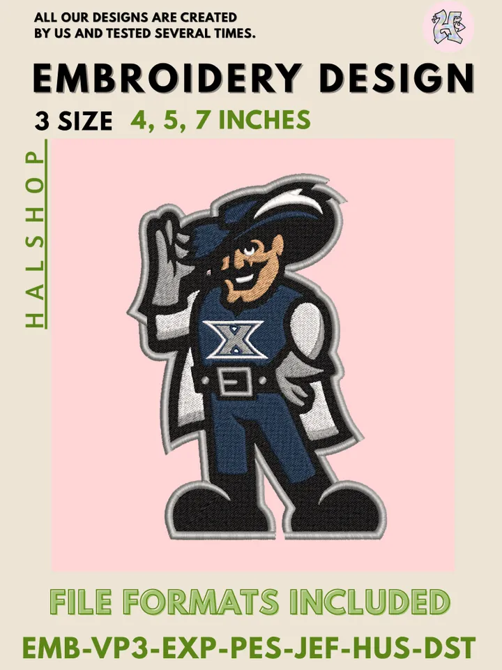 NCAA Xavier Musketeers Machine Embroidery File | College Sports Logo | High Quality Digital Stitch Design