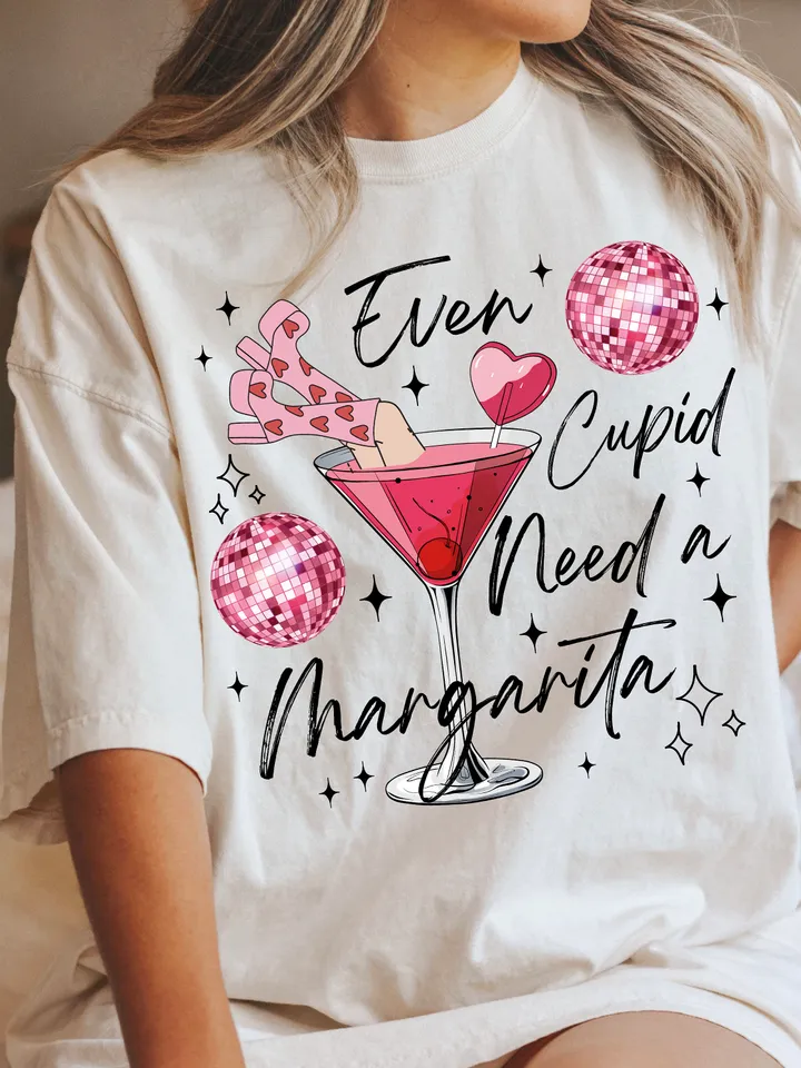 Even Cupid Need A Margarita Retro valentine png, Trendy Valentine Png Sublimation, Disco Ball, Funny Vday png, popular Trendy png,