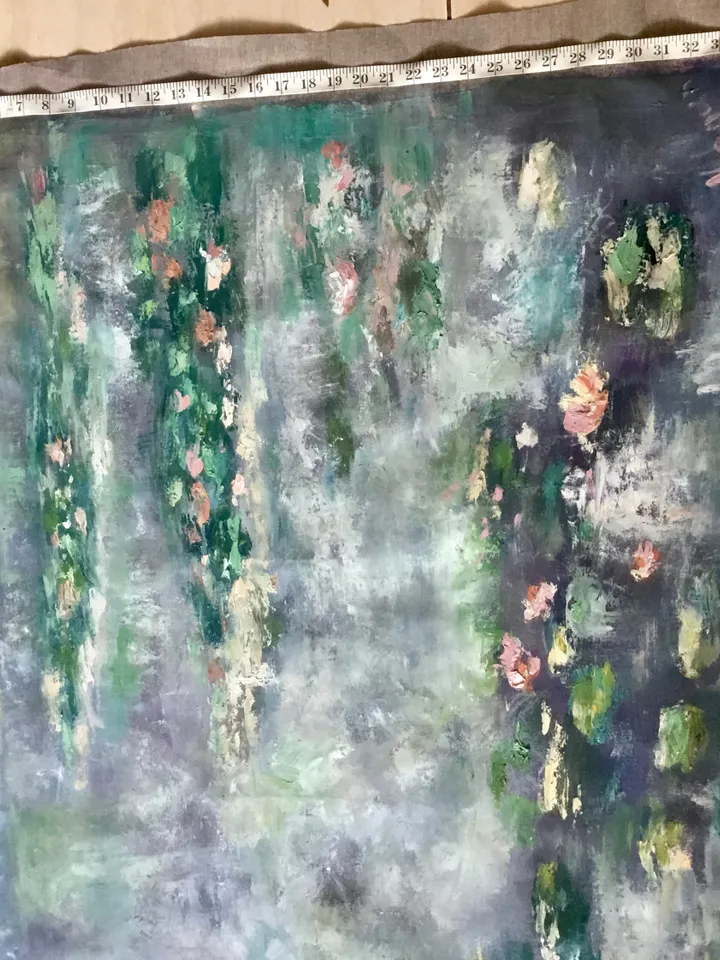 Waterlillies pond large canvas,original oil painting on unstretched canvas,Monet inspired,foggy landscape,home decoration wall hanging.