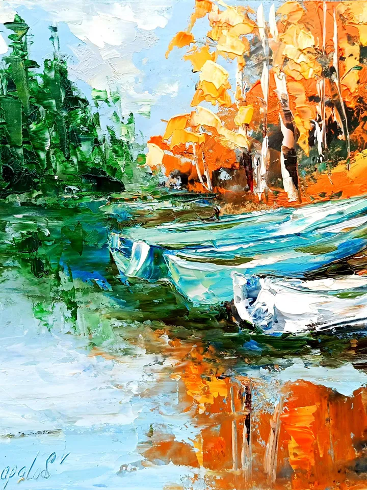 Michigan Painting Impasto Original Art boats painting National Park Wall Art boats Small Painting Original Art Gifts by ArtProkopaloSv