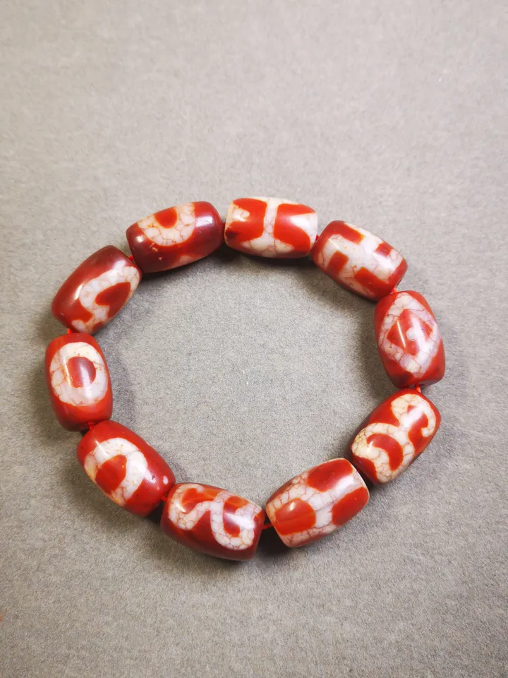Gandhanra Old Tibetan Dzi Bead Bracelet, Fire Agate Beads Bracelet,Mixed Swastika,Vase,Lotus,Tiger Tooth,and Phum Dzi Beads