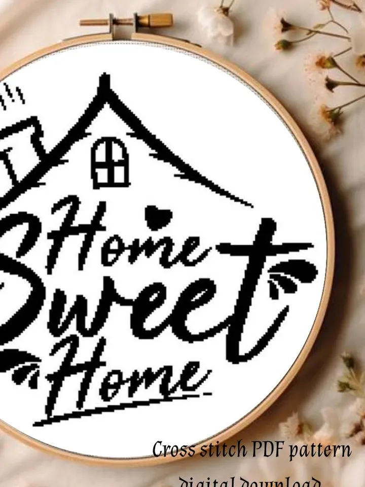 Monochrome Home sweet home cross stitch PDF pattern, Instant download