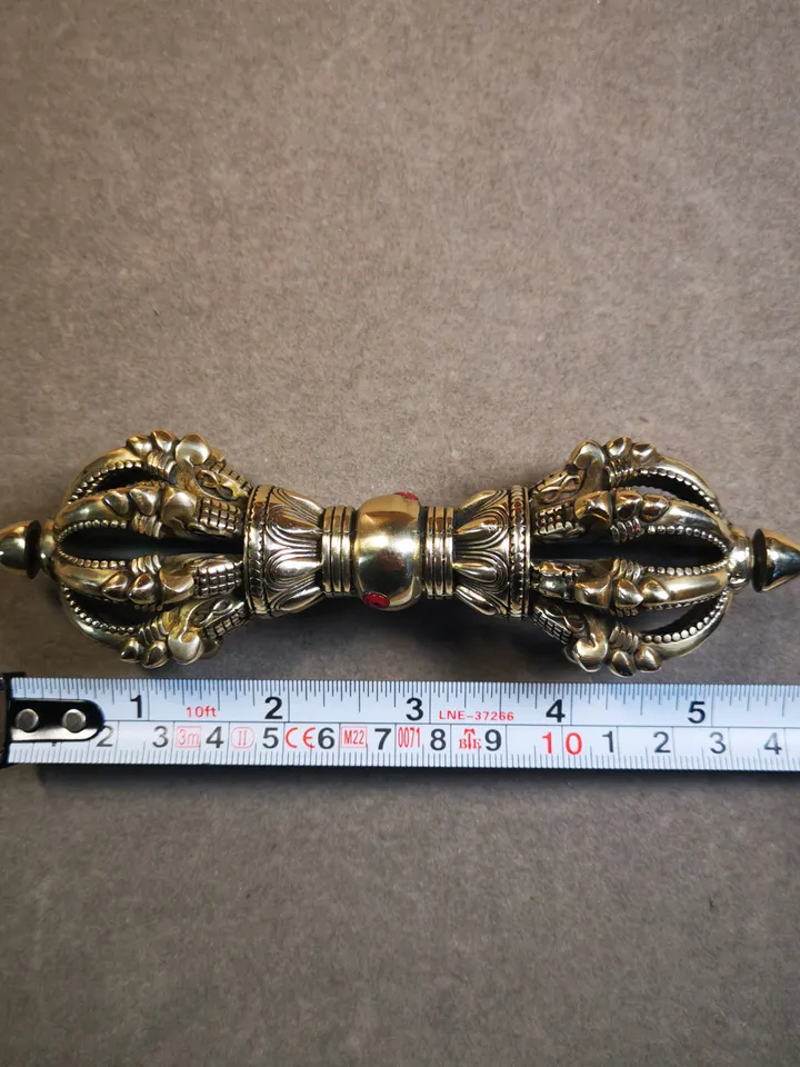 Gandhanra Antique Tibetan Trantic Practitioner Ritual Implements,Nine Pronged Vajra & Kartika(knife of the dakinis), Made of Brass