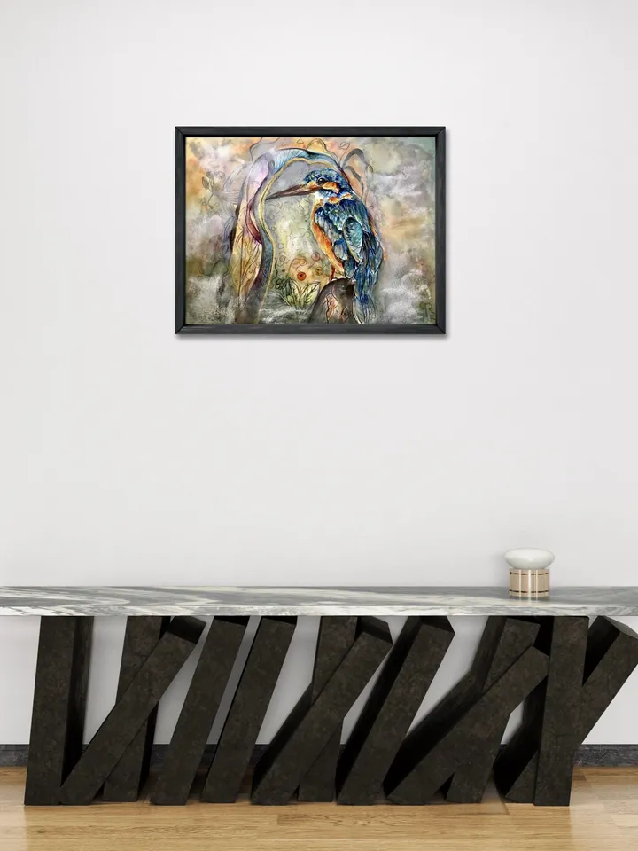 Kingfisher bird original watercolour mix media painting on watercolour paper,birds painting original wall art,interier decoration,gift.