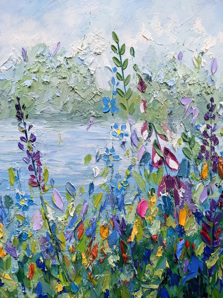 Original Oil Painting On Canvas, Abstract Modern Colorful Flower Painting, Large Wall Art, Boho Wall Décor, Home Decor, Bedroom Wall Decor