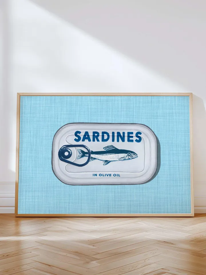 Sardine Wall Art Sardines Print Sardine Tin Vintage Poster Retro Fish Print Eclectic Colorful Kitchen Art Maximalist Digital Poster Download
