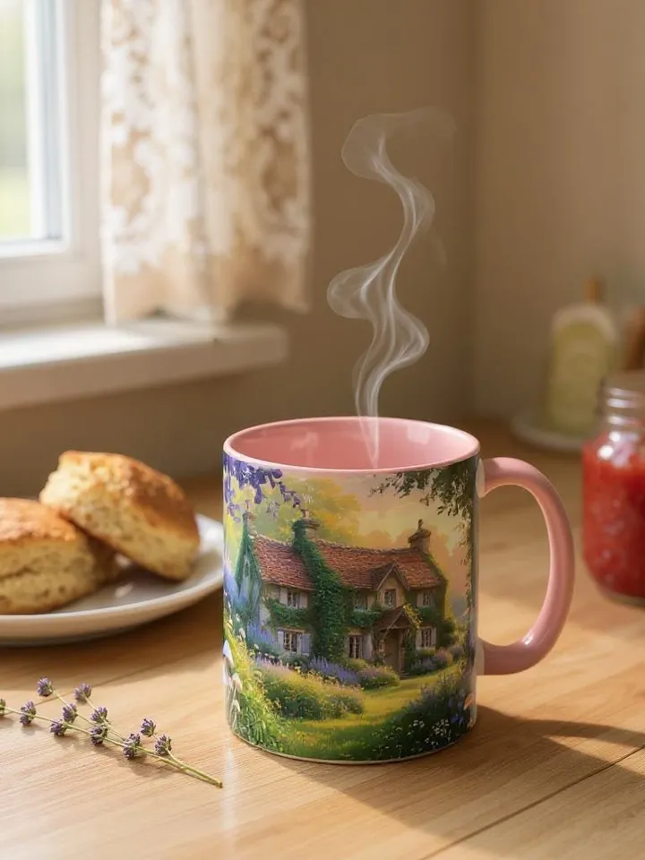 Chateaucore Floral Mug, French Cottagecore Tea Cup, Rustic Charm Coffee Cup, Vintage Farmhouse Gift, Wildflower Kitchen Decor, Gift For Her