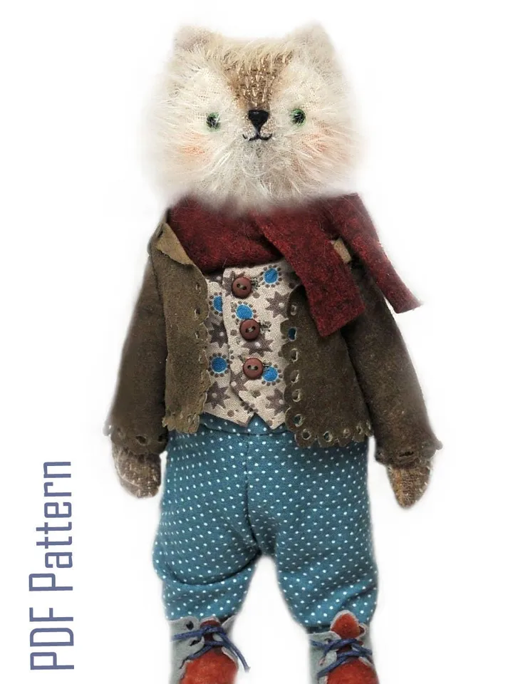 PDF Download Epattern for 8" Artist teddy toy DIY Wolfy Wolf/ sewing instructions/ accessory,clothes,basket instruction