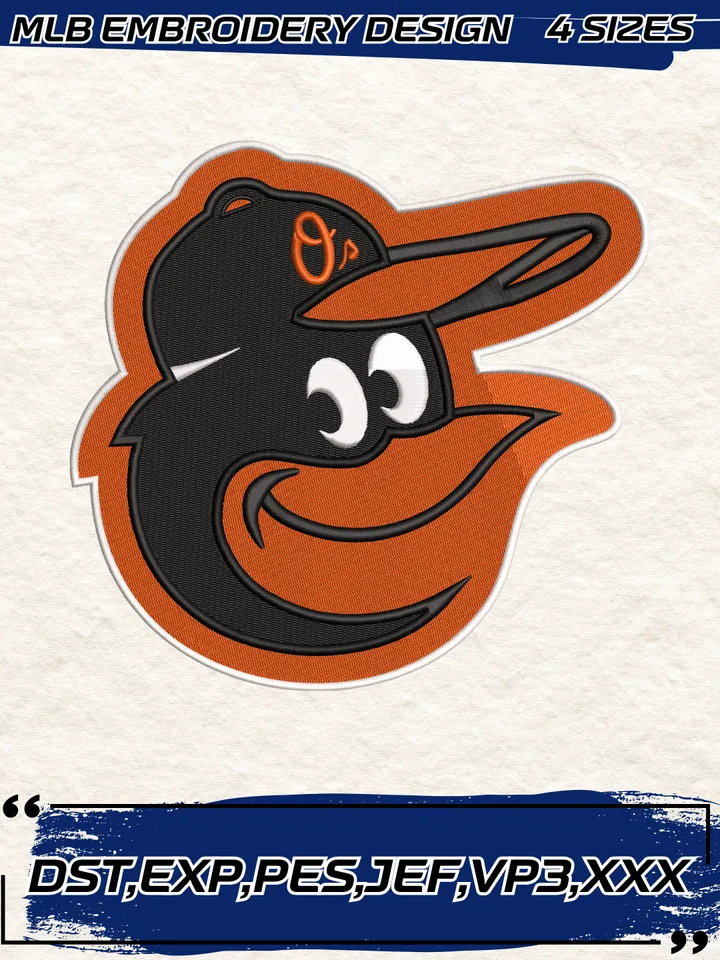 Baltimore Orioles Embroidery Design,MLB Embroidery Design,Machine Embroidery Design File,4 Sizes, Digital Download