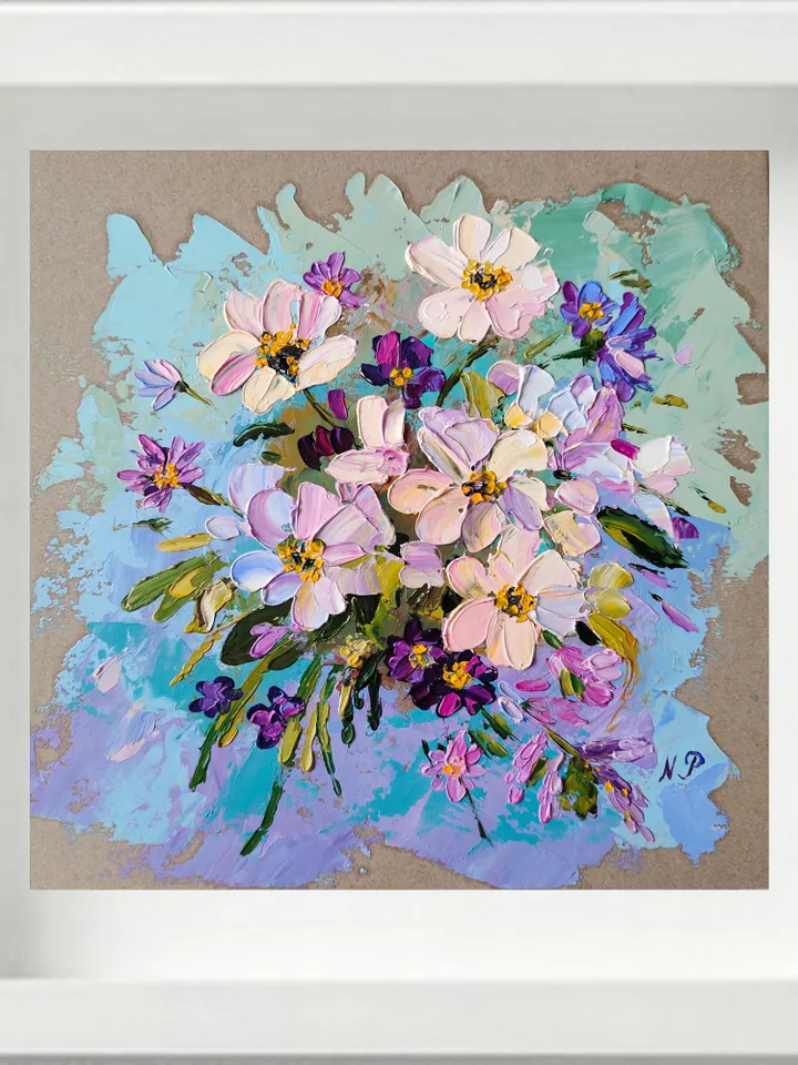 Floral painting Flower Original Art 10 by 10 inches impasto artwork oil painting art by Natalia Plotnikova