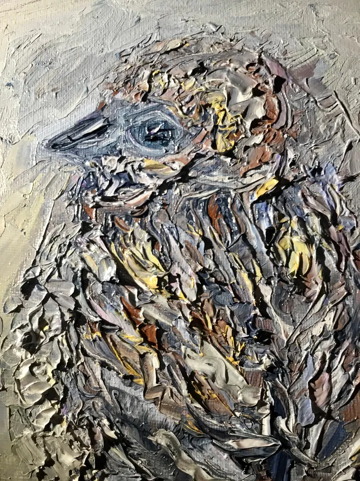 Sparrow bird original oil impasto painting on stretched canvas,birds painting,fantasy birds wall art,original art gifts,home decoration.
